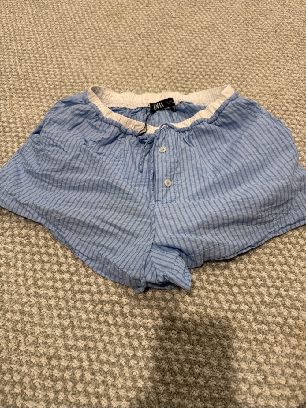 Zara Light Blue Thin-Striped Women’s Athletic Lounge Shorts
